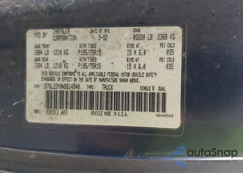 1992 Dodge Dakota z USA, uszkodzony, nr VIN 1B7GL23Y0NS614948